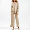 Laid-back Loose Pullover Sweater Set for Women's Autumn and Winter, Simple Wide-leg Pants, Stylish Knitted V-neck Two Sets