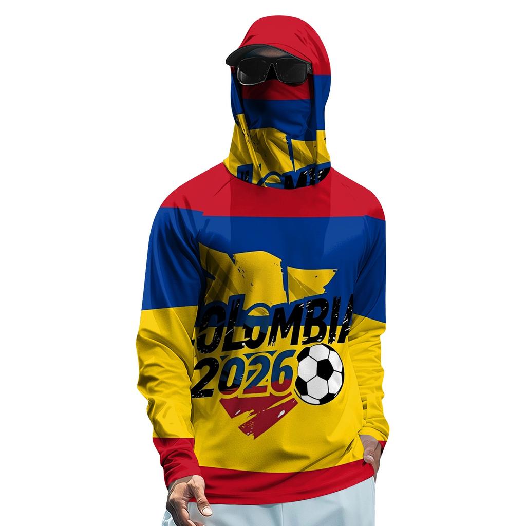 Men's Long Sleeve Sun Protection Hoodie Lightweight Breathable Soccer Sportswear with Hood and Face Cover UV Protection for Outdoor Activities