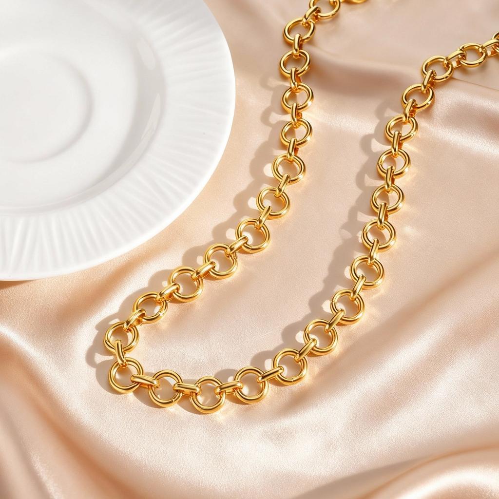 Minimalist Stainless Steel Geometric Chain Necklace for Women, 18K Gold Plated Handmade Link Necklace, Fashion Punk Jewelry