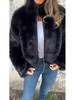 European & American Women's Fur High Neck Zipper Casual Top Coat - 2024 Autumn/Winter Collection