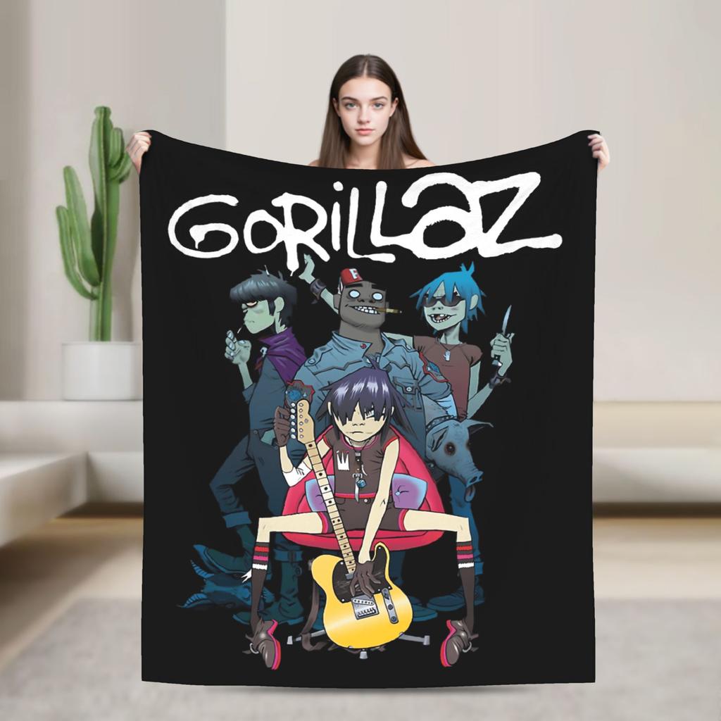 Musikband Gorillaz Crew Flanelldecke Weiche Überwurfdecke für Draußen Flugzeugreisen Mode Tagesdecke Sofa Bettbezug