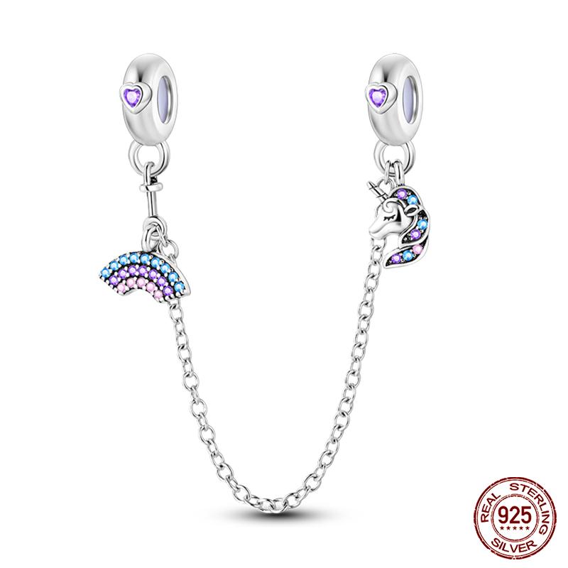Real 925 Silver Stars & Moon Sunflower Safety Chains Spacer Beads Charms Fit Qikaola 925 Bracelets DIY Jewelry