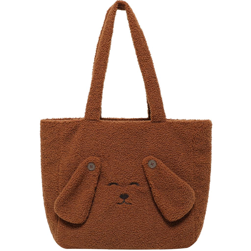 Neue Braune Niedliche Plüschtasche Lammwolle Pendler Umhängetasche Große Kapazität Tragetasche