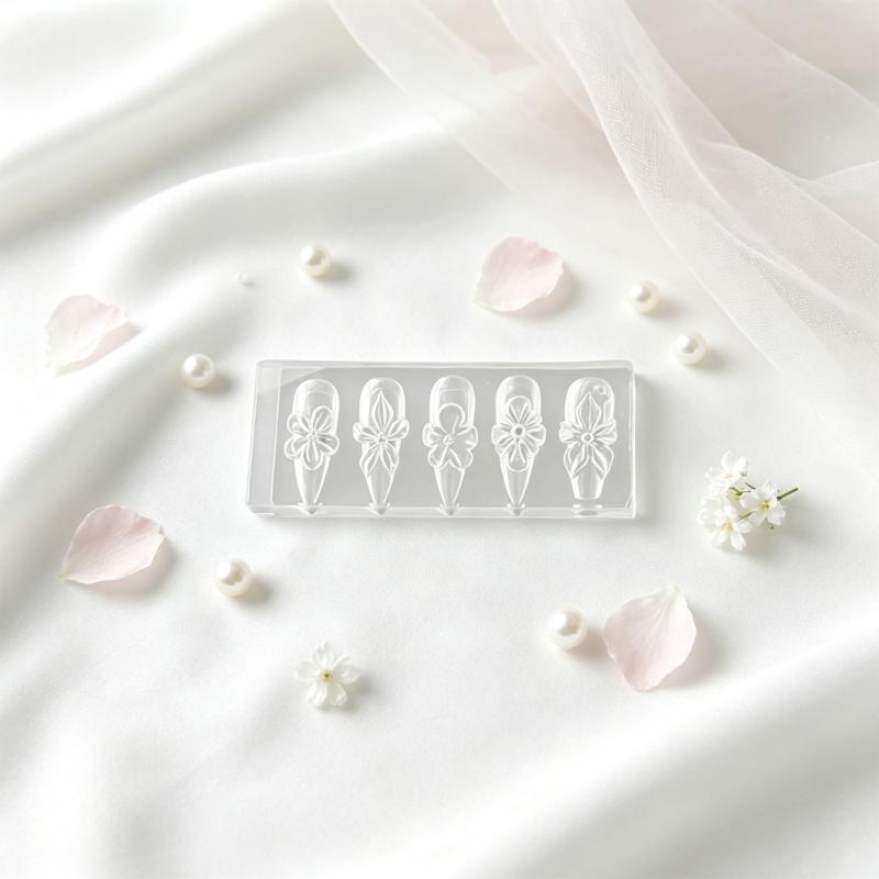 Clear Silicone Nail Art Mold, 3D Floral Cavity Plate for Raised Manicure Styling, Salon Detailing and DIY Craft Use
