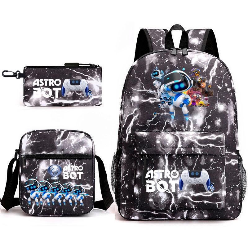 

New astro bot, cosmic robot, three-piece set, schoolbag, satchel, pencil bag, backpack. 17 inch backpack