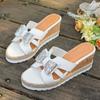 Fashion Shiny Bow Decor Wedge Sandals for Women Summer 2025 Fashion White Platform Slippers Woman Thick Sole Non Slip Beach Slides 36-42