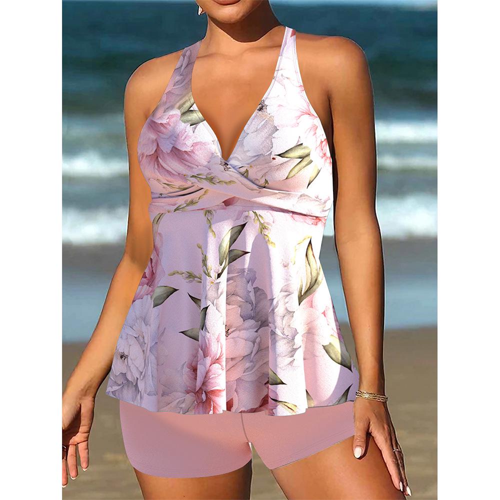 2025 Colorful Print Plus Size Tankini: Loose, Tummy-Covering, Conservative Swimsuit