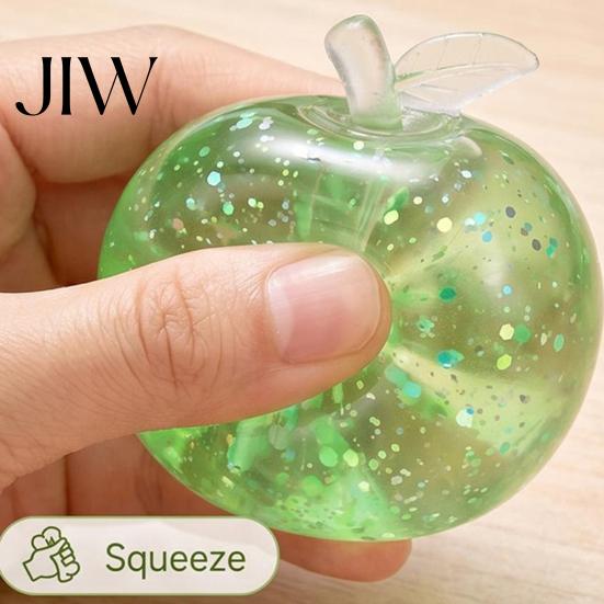 Hand Pressure Relief Tools Maltose Glitter Apple Squeeze Stress Ball, Soft TPR Slow Rising Fidget Rubber Toy for Anxiety Relief, Cute Fruit