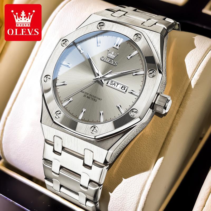 

Oulishi Men s Quartz Watch, Double Calendar, Luminous, Waterproof, Steel Band, Fashionable and Atmospheric Design.
