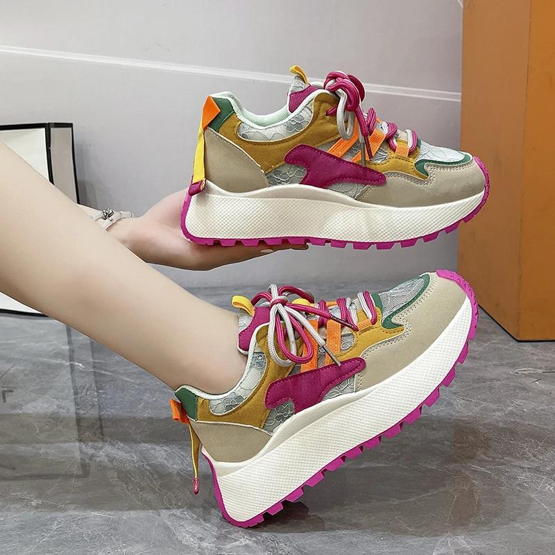 Fashion 2024 New Women Shoes Thick Sole Platform Wedge Student Sneakers Increase Height Women Walking  Fashion Ladies