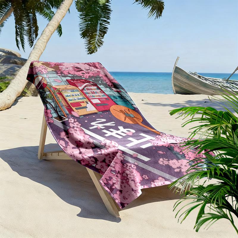 Cherry Blossom Scenery 2D Flat Print Beach Towel, Large Soft Quick Dry Towel for Beach Camping SwimmingSSTJ0917567