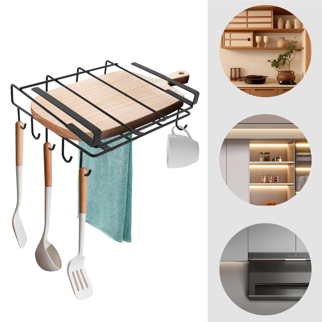 Black Carbon Steel  Hanging Chopping Board Rack, Kitchen Organizer Rack for Cutting Board Chopping Board Shelf Holder, Floating Shelves