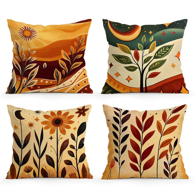 Bohemian Autumn Decorative Cushions Pillowcase Abstract Plants Leaves Cushion Cover Throw Pillow Sofa Pillowcover Decor