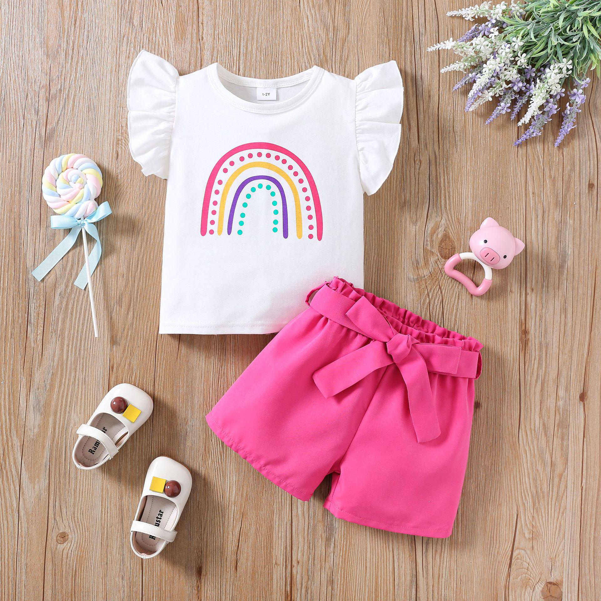 

Girls Summer Rainbow Top & Shorts Set - European & American Style 5-6 Years