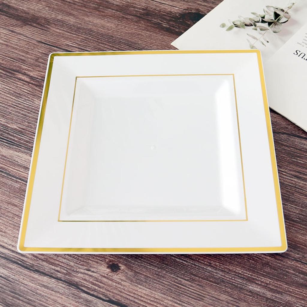 Square Plate Western Food Plate Square Gold Stamped Hard Plastic Plate  Edge Square Plate