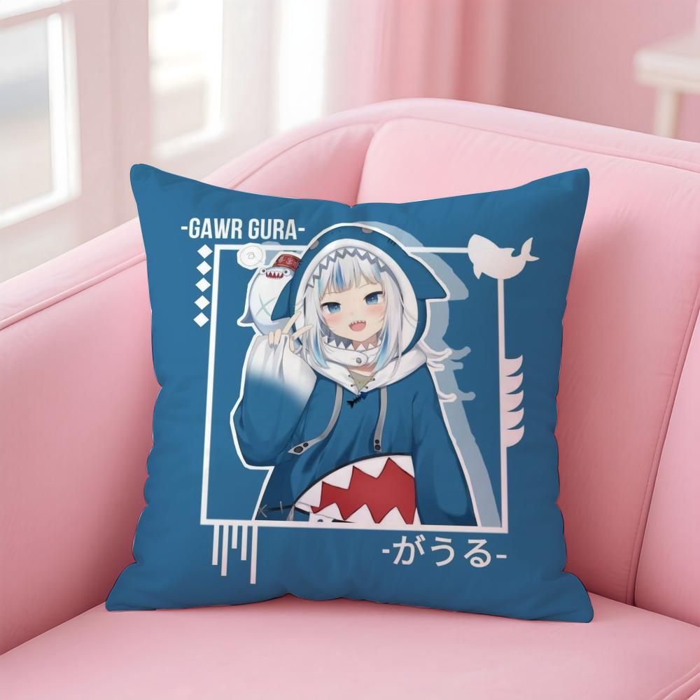 Hololive EN Gawr GuraG Cushion Cover Pillow Case Soft Skin Friendly Fabric  Concealed Zipper
