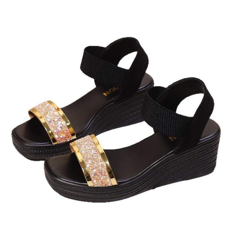Damen Elastische Riemen Keilabsatz Plateau Römersandalen