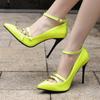 Fashion Lacquer Leather High Heels 2024 New Pointed Shallow Loop Ankle Buckle Thin High Heels Women's Shoes High Heels