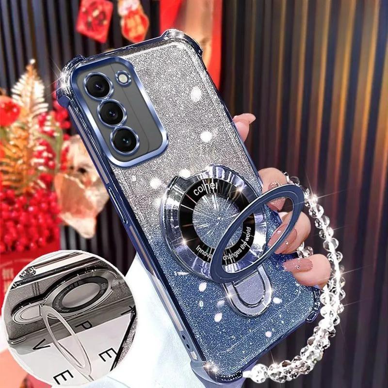 For Samsung Galaxy A16 A26 A36 A56 A06 A15 A25 A35 A55 A14 A24 A34 A54 4G 5G Glitter Plating Magnetic Holder Bracelet Case