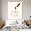 Grüne Teetasse mit Blatt-Ausgießwand-Wandteppich Maschinenwaschbar Ganzjahres-Dekor Druck Minimalistisches Design Haus ungiftiges Material