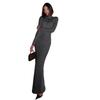 Herbst und Winter Damen Sexy Perspektive Slim-Fit High-Neck Langarm Volltonfarbe Langer Rock Temperament Kleid