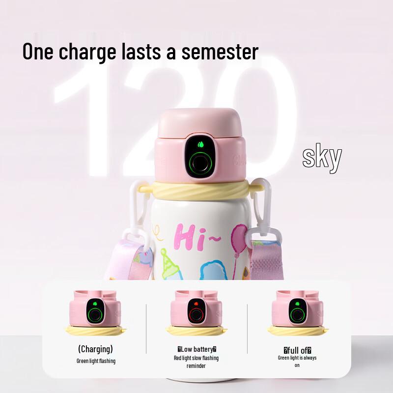 Deli Kids' Smart Fingerprint Insulated Straw Water Bottle, 580ml