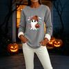 Women's Lined Long Sleeve Neck Halloween Print Top