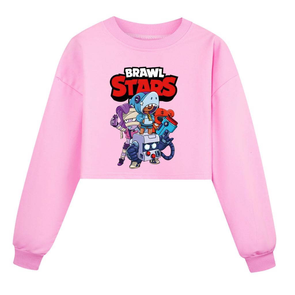 4093 Felpa Casual a Maniche Lunghe Stile Corto Stampata Brawl Stars per Bambine e Ragazze