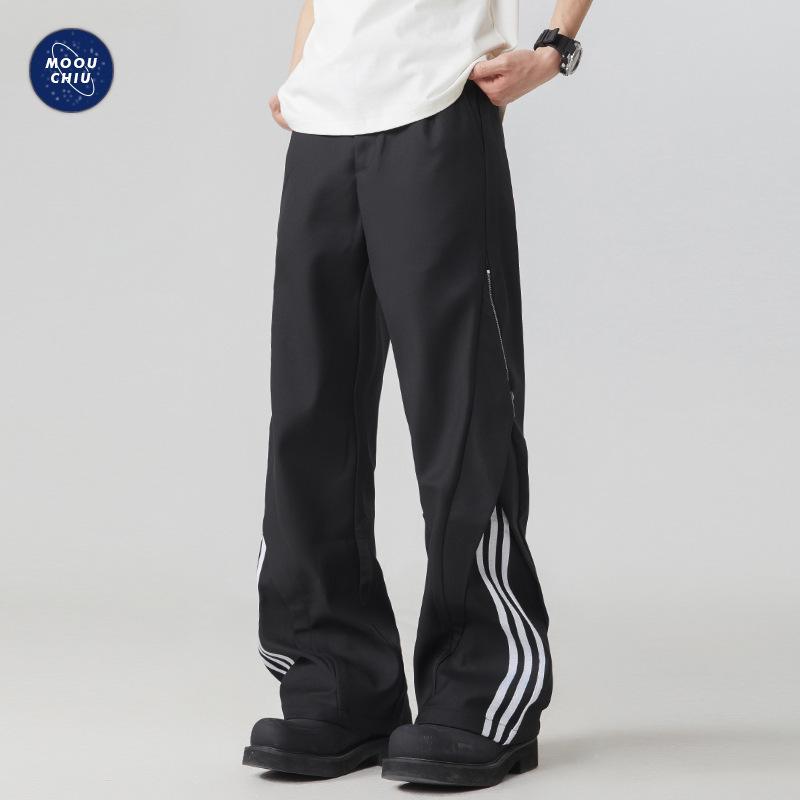 Muchi Odzież Męska: Dekonstruowane Spodnie High Street Luźne z Szerokimi Nogawkami na Zamek