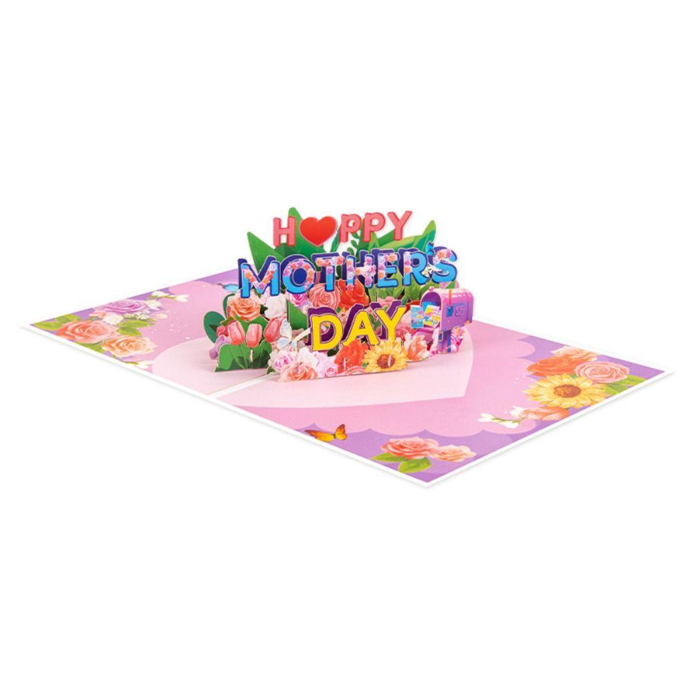 Beautiful Mother's Day Cards Writable Card 3D Pop-Up Design Holiday Greeting Card Thank-You Blessing Flowers Design