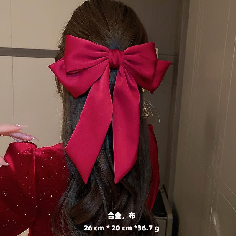 New Year Red Autumn and Winter Velvet Bead Diamond Bow Hairpin Sweet Internet Celebrity Head Senior Hair Accessories