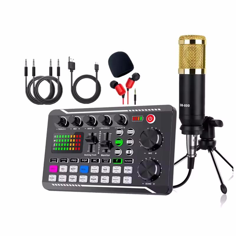 

Professional Microphone Mic Bluetooth Sound Mixer Card For PC Condenser USB Wired Digital Live Wireless Soundcard Voice Changer black gold