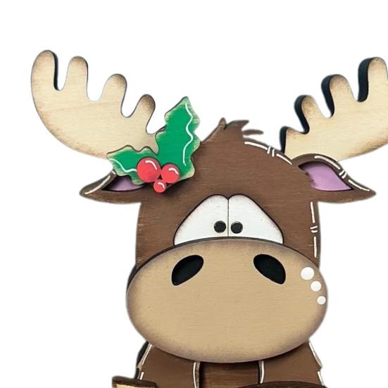 Elk Decoration Wooden Cartoon Elk Ornament Rustic Xmas Centerpiece