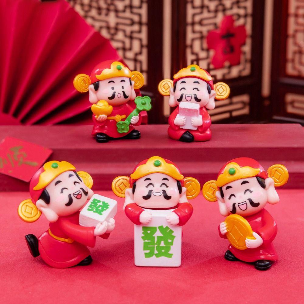

6pcs/set Mini Fortune God Statue Chinese Style Lucky Table Top Decor For Home Office 6pcs/set