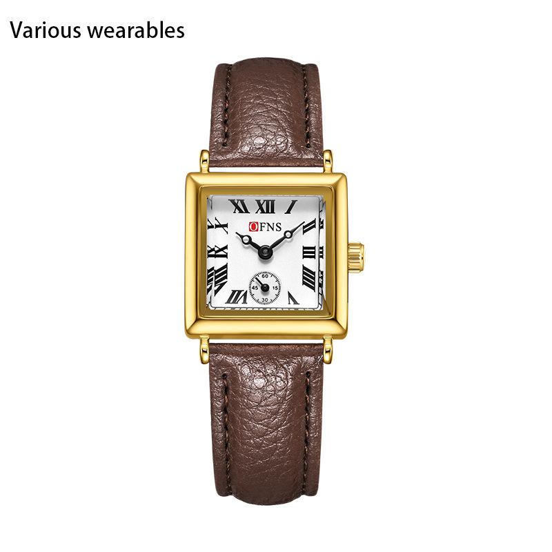 Quarzuhr Zweieinhalbzeigeranzeige Einfache Nischenuhr Quadratische römische Skala Quarz Damenuhr