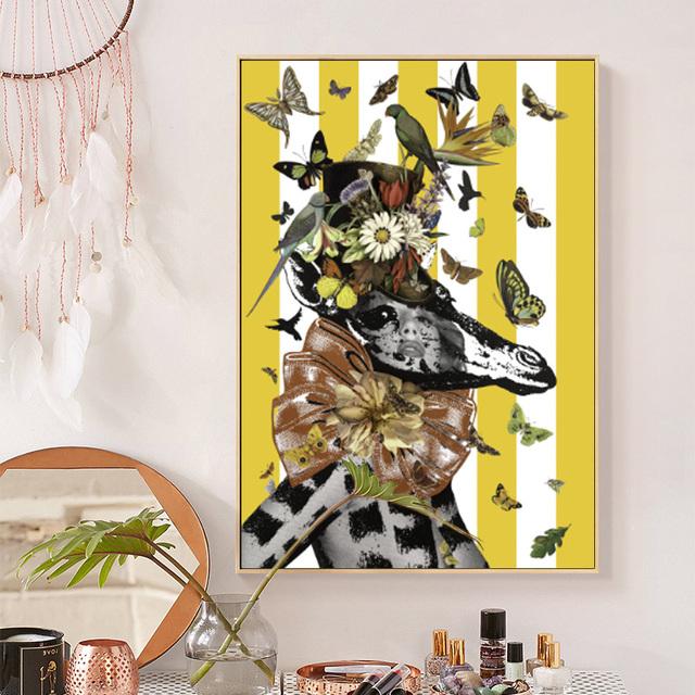 Wall Art Abstract Animal Zebra Lion Bird Butterfly Feather and Sexy Women Face Canvas Painting Wall Pictures for Room Decoration No Frame