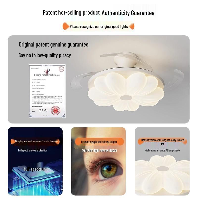 Modern Minimalist French Flower Ceiling Fan Light for Children's Bedroom or Dining Room