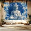 """Ruhige Buddha-Wandteppich - Goldener Bodhisattva Zen-Tempel Wandkunst Teppich mit Himmelblauem Heiligenschein für Wohnzimmer Schlafzimmer"""