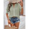 Women's Summer T-shirt Solid Color V-neck Puff Sleeve Hollow T-shirt