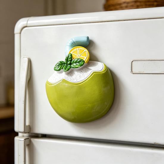 3D Coconut Drink Fridge Magnet Summer Beach Resin Coconut Juice Magnetic Refrigerator Accessories Home Office Kitchen Decoration