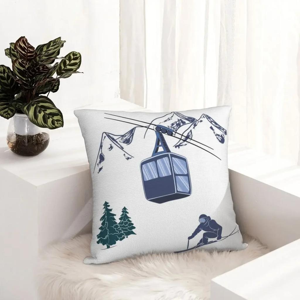 Ski Lift Resort Winter Sports Scene Square Pillowcase Cushion Cover Comfort Pillow Case Polyester Throw Pillow Cover For Home
