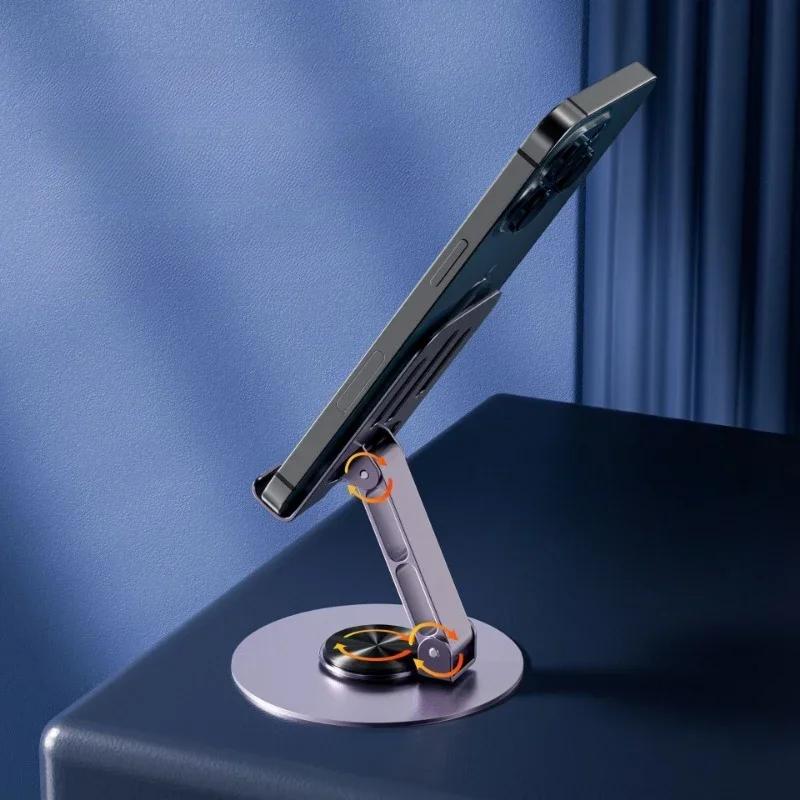 Universal All-Metal Aluminum 360° Rotating Mobile Phone Holder - Folding Double Shaft Design Stable Anti-Slip Bracket