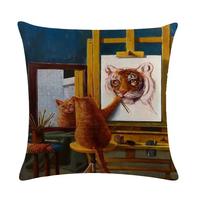 Lovely Animal Oil Painting Pillowcase Flax Cushion Leaning On Household Sofa Adornment Cushion Leaning On Covers