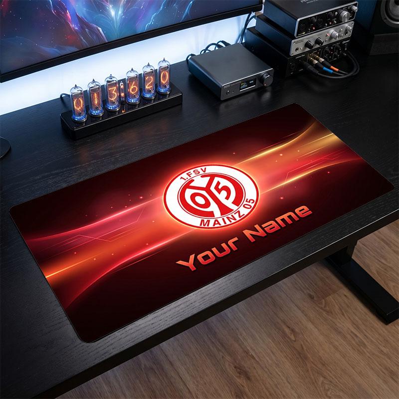 Mainz 05 Custom Large Mouse Pad, Personalized Name Text Print, Football Logo Non‑Slip Desk Mat Gaming Gift
