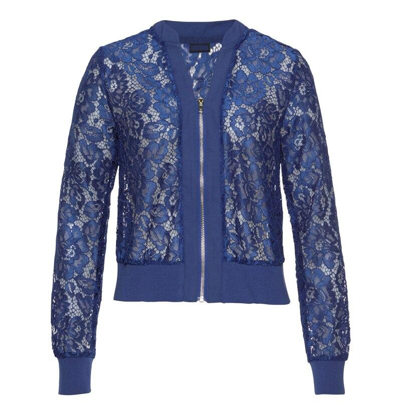 Camicetta con Cerniera in Pizzo Trasparente Moda Scollo a V Donna 2026 Manica Lunga Blu Vintage Giacca Corta Casual Cappotto Svuotato 28723