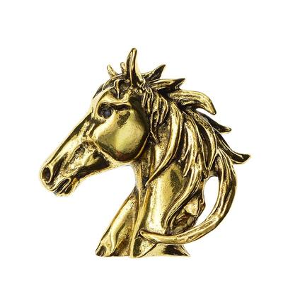 Nowe broszki w kolorze złotym i srebrnym z głową konia dla mężczyzn unisex w stylu vintage zwierząt Pin Punk Style garnitur akcesoria wysokiej jakości