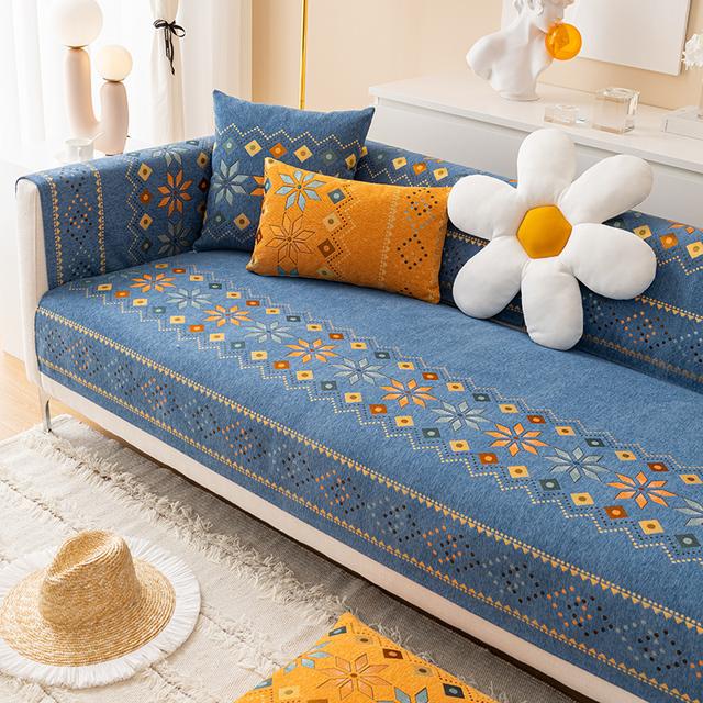Bohemia Sofa Cushion Chenille Non -Slip Cushion Living Room Sofa Cover Towel All Season Dust -Proof Sofa Seat Cover Furniture Case