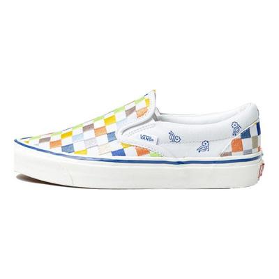 Chaussures de Skate Décontractées en Toile à Enfiler Échiquier Basse Top Baskets Unisexe Blanc Bleu VN0A5KX8AVZ