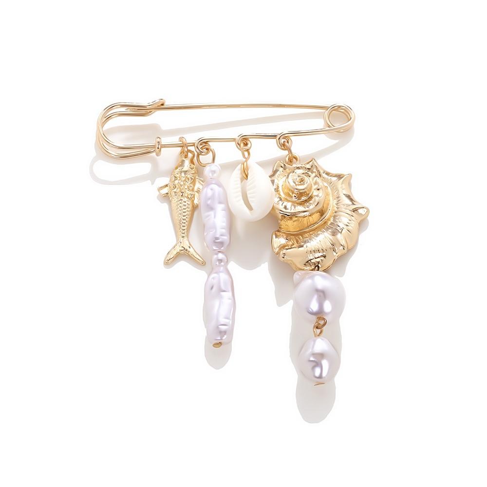 

Gold Tone Conch Shell Pin Mermaid Tail Design Tropical Fish Brooch Beach Vacation