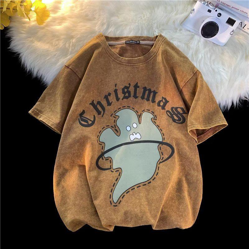 

Men s Summer Washed Distressed Retro Short-Sleeve Loose T-Shirt 3XL коричневий